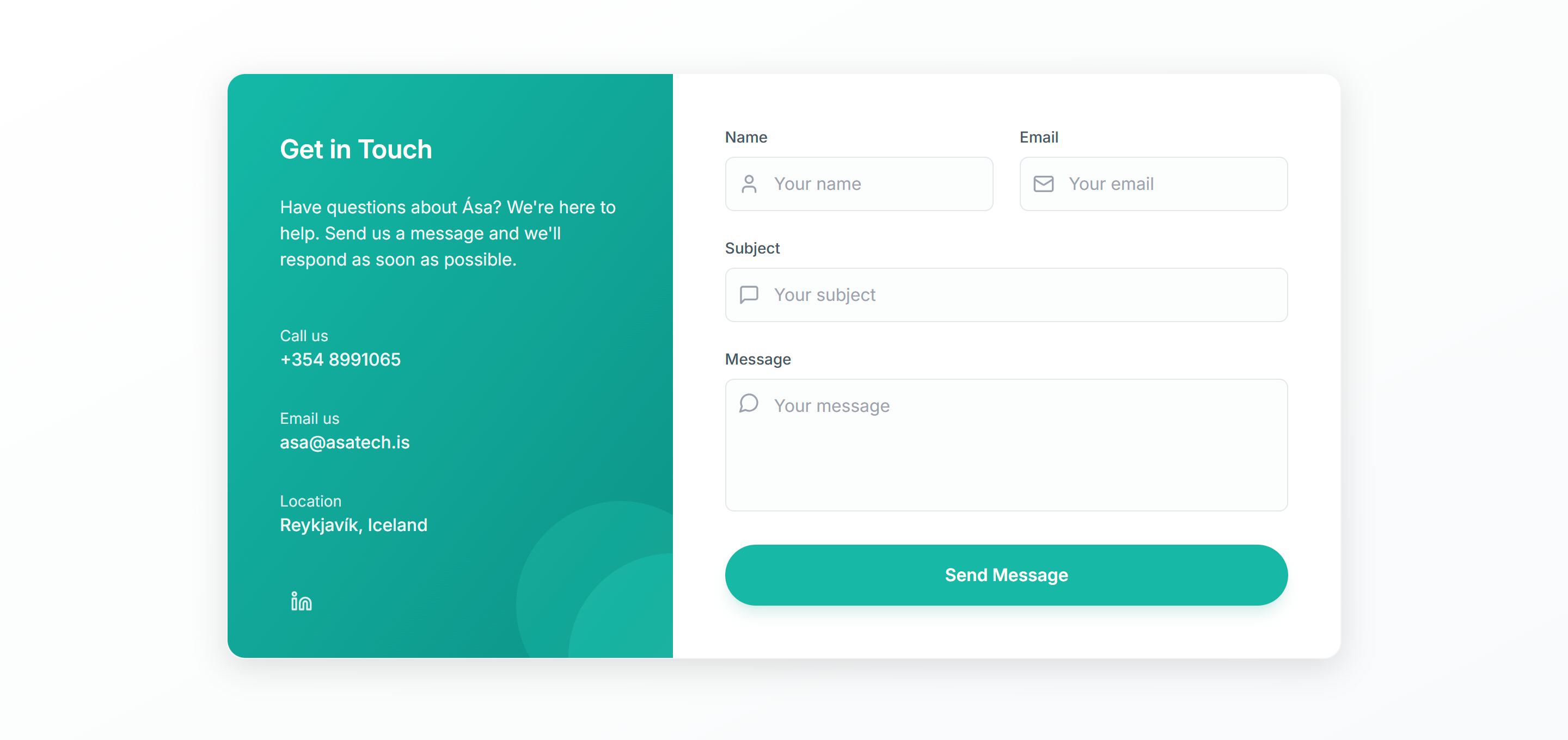 Contact form for customer inquiries and support