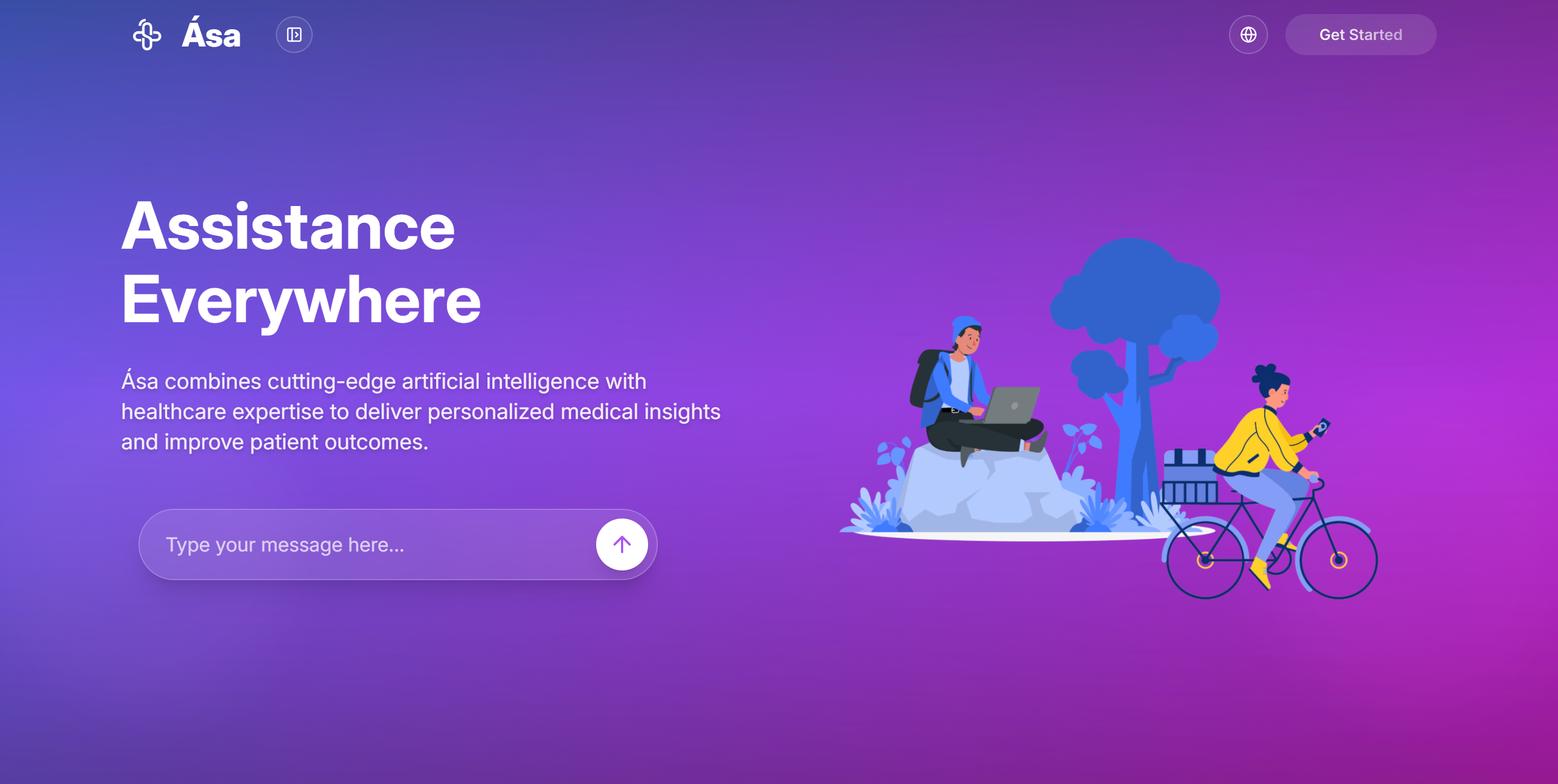 Ása tech website hero section with modern design