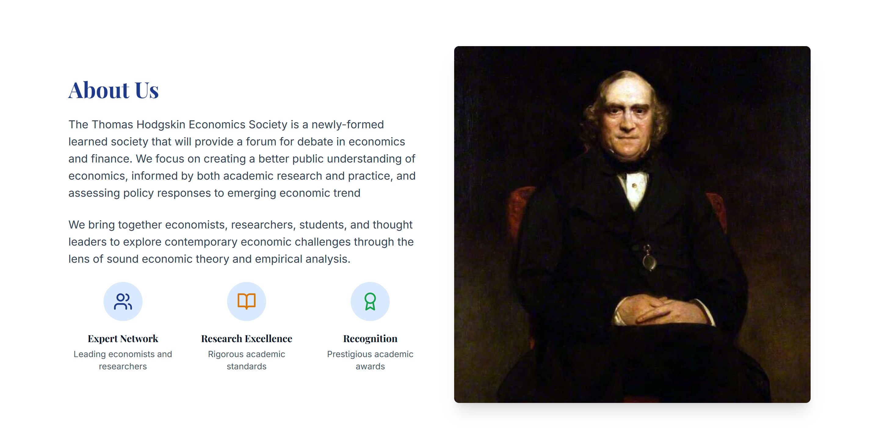 About section detailing the society mission and values