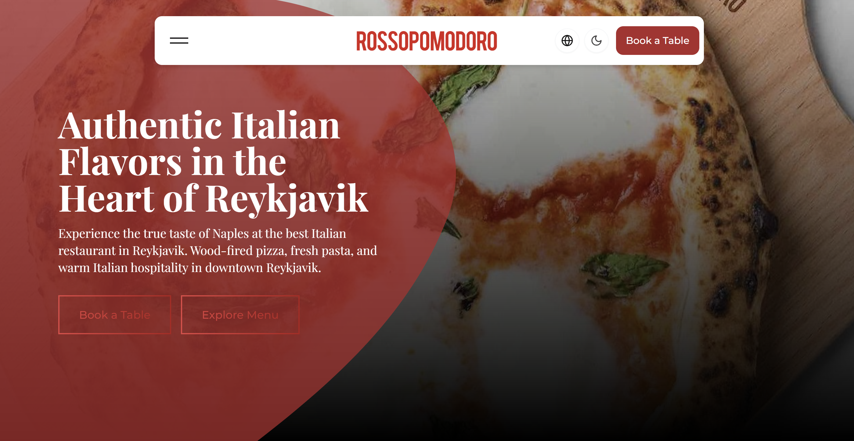 Rossopomodoro website hero section with clean modern design